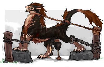 4_toes animal_genitalia animal_penis armpit_hair ball_tuft balls bdsm black_body black_fur black_penis body_hair bondage bound brown_body brown_fur brown_hair chain chained claws collar cuff_(restraint) digitigrade equine_genitalia equine_penis erection fangs fantasy feet feral feral_bondage fur genitals hair horn male male_feral muzzle_(object) muzzled nude penis pink_penis restrained restraints rope shackles side_view solo submissive submissive_feral submissive_male tan_body tan_fur teeth testicle_cuff toes tuft white_body white_fur laobai mythology bai_(laobai) dragon felkin furred_dragon furred_scalie mammal mythological_creature mythological_scalie scalie hi_res
