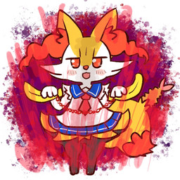 accessory ambiguous_anthro ambiguous_gender anthro biped blush blush_stickers chain clothing digitigrade dipstick_tail featureless_crotch food front_view holding_banana markings melee_weapon necktie nunchaku object_in_tail open_:3 school_uniform shrimp_(food) solo standing tail tail_markings uniform weapon what annyui0611 nintendo pokemon braixen canid generation_6_pokemon mammal pokemon_(species) 1:1 2022 digital_drawing_(artwork) digital_media_(artwork) full-length_portrait japanese_description portrait translated_description