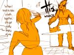 anthro bath clothing duo female fur hair kemono male muscular nude school_uniform short_hair text uniform water young yakantuzura lila_(kashiwagi_aki) zinovy canid canine canis human mammal wolf 4:3 comic english_text translated