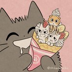 ambiguous_gender banana crepe dairy_products dessert eyes_closed feral food fruit group ice_cream plant strawberry whipped_cream mojacookie shikaruneko_(series) amayakasuneko nagameruneko shikaruneko ureuneko domestic_cat felid feline felis mammal 1:1 official_art