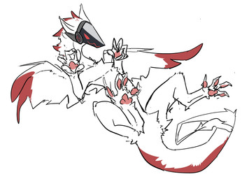 ambiguous_gender claws feral fur furred_wings lying markings on_back pawpads paws raised_paw red_markings robotic screen screen_eyes screen_face solo spread_wings tail tail_tuft tapering_tail tuft white_body white_fur wings gagaga_ram mythology dragon furred_dragon furred_scalie mythological_creature mythological_scalie scalie absurd_res hi_res