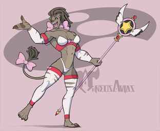 4_toes 5_fingers abs accessory anthro biceps bow_(feature) bow_accessory bow_ribbon breasts claws cleavage clothed clothing dreadlocks eyelashes feet female fingers footwear fur furgonomics gloves hair handwear legwear magical_girl_outfit muscular muscular_anthro muscular_female neck_bow open_mouth pawpads ribbons simple_background smile solo staff stockings tail tail_accessory tail_bow tail_ribbon thong toe_claws toeless_legwear toes tongue underwear neosavias rochelle_barnette felid lion mammal pantherine digital_media_(artwork) hi_res