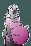 anthro blush breasts brown_eyes clothed clothing death dress female fur green_background grey_body grey_fur pregnant pregnant_anthro pregnant_female simple_background solo vore rabbitinafoxden lagomorph leporid mammal rabbit 2:3 hi_res story story_in_description watermark