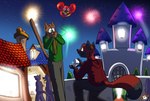 amusement_park animal_balloon animal_ear_balloon anthro background_character balloon balloon_with_face blaze_wolf canid canine canis castle disney disney_parks domestic_cat duo_focus excited felid feline felis fireworks group holding_balloon holding_object inflatable jesse_cat magic_kingdom male mammal married_couple on_knee print_balloon proposal reyn_goldfur shaped_balloon walt_disney_world wolf