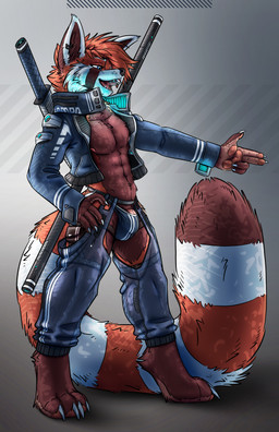 anthro clothed clothing cyberpunk genitals katana long_tail male melee_weapon partially_clothed penis skimpy solo sword tail weapon tekkymunster lambda_(character) ailurid mammal red_panda absurd_res hi_res