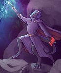 anthro casting cavern clothing electricity hair horn lightning magic magic_user nebula robe spell wand whiskerdoodles mythology rhaegar dragon mythological_creature mythological_scalie scalie digital_drawing_(artwork) digital_media_(artwork) hi_res shaded