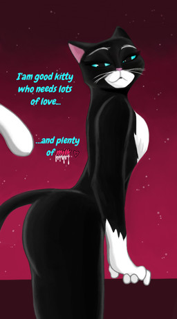 anthro bdsm bedroom_eyes black_body black_fur blue_eyes butt cosmic_background dialogue eyebrows female female_anthro fur half-closed_eyes heart_symbol looking_at_viewer narrowed_eyes nude petplay red_background roleplay seductive side_view simple_background smile solo standing star starry_background tail text thick_thighs whiskers jack_marchimelow dreamworks puss_in_boots_(franchise) kitty_softpaws domestic_cat felid feline felis mammal tuxedo_cat english_text