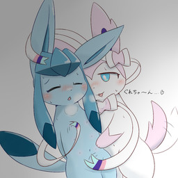 ambiguous_gender blue_body blue_eyes blue_fur blush duo female female/ambiguous feral fingering fur gloves_(marking) long_ears markings multi_nipple mutual_masturbation nipples open_mouth outercourse ribbons rubbing sex simple_background smile text vaginal white_body white_fur tsurikichiyuyu nintendo pokemon eeveelution generation_4_pokemon generation_6_pokemon glaceon mammal pokemon_(species) sylveon 1:1 japanese_text translated