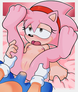 accessory anal anal_penetration anthro anthro_on_anthro anthro_penetrated anthro_penetrating anthro_penetrating_anthro anus bed_sheet bedding bedding_background bent_legs blue_body blush body_blush breasts butt clitoris clothing duo eagle_position feet female from_front_position genitals gloves gloves_only grabbing grabbing_bedding grabbing_sheets grey_eyes handwear handwear_only headband headband_only large_penetration leg_grab legs_up looking_pleasured lying male male/female moan mostly_nude multicolored_body nipples nude on_back penetration penile penile_penetration penis_in_ass pink_body pink_nipples sex sex_on_bed small_breasts small_butt spread_legs spreading thigh_grab toes two_tone_body vulva vulva_blush cancelmesenpai classic_sonic_(universe) sega sonic_the_hedgehog_(series) amy_rose classic_amy_rose classic_sonic sonic_the_hedgehog eulipotyphlan hedgehog mammal absurd_res hi_res