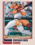 2024 action_pose anthro artist_name backsack balls barefoot baseball_(sport) baseball_bat baseball_card baseball_uniform bat_(object) big_butt big_penis bodily_fluids bottomwear butt card character_name chicago_cubs claws clothing english_text eyebrows feet fur genital_fluids genitals glans hair hi_res holding_object humanoid_genitalia humanoid_penis hyena kimemoonstar male mammal mlb muscular muscular_anthro muscular_male narrowed_eyes oblivious pants penis perineum pose precum precum_squirt ronnoyeen shirt side_view smile solo sport sportswear standing text topwear torn_bottomwear torn_clothing torn_pants trading_card tuft uniform wardrobe_malfunction