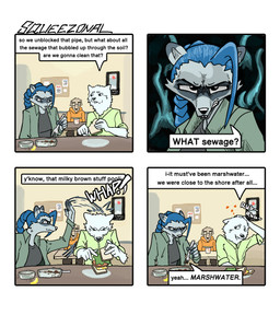 angry anthro blue_hair close-up clothed clothed_anthro clothed_female clothed_male clothing cutlery dialogue eating female food fork fully_clothed fully_clothed_anthro fully_clothed_female fully_clothed_male fur furniture grey_body grey_fur group hair holding_fork kitchen_utensils male pointy_ears prick_ears sandwich_(food) shirt sitting sitting_at_table speech_bubble table tan_body tan_fur teeth text tools topwear trio whap white_body white_fur hieronymusjohnson retti_(hieronymusjohnson) squeez_(hieronymusjohnson) borzoi canid canine canis domestic_dog hunting_dog mammal nordic_sled_dog samoyed sighthound spitz 2026 aliasing binary_drawing comic digital_drawing_(artwork) digital_media_(artwork) english_text hi_res