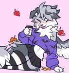 anthro autumn beverage bottomwear clothing coffee crop_top happy leaf legwear male shirt skirt solo thigh_highs topwear wings sleepygills alto_(np_eazy) border_collie canid canine canis collie domestic_dog herding_dog mammal pastoral_dog sheepdog