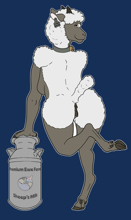 2_horns anatomically_correct anatomically_correct_genitalia anatomically_correct_vulva animal_genitalia animal_vulva anthro bell bell_collar black_body black_horn black_skin black_vulva brown_eyes butt caprine_genitalia caprine_vulva cloven_hooves collar container dark_body dark_skin ear_piercing ear_tag female fur genitals head_horn hooves horn milk_can milk_container monotone_horn nude nude_anthro nude_female piercing presenting presenting_hindquarters presenting_vulva raised_tail short_horn small_horn smooth_horn snout solo tail vulva white_body white_fur wool_(fur) tiny_terrible bovid caprine mammal sheep alpha_channel hi_res
