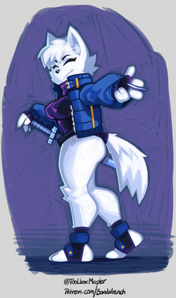 anthro big_butt breasts butt clothing female fingerless_gloves gloves handwear jacket katana leotard melee_weapon ninja puffer_jacket solo sword text thick_thighs topwear warrior weapon boxx_wrench rouko_(boxx_wrench) arctic_wolf canid canine canis mammal wolf absurd_res hi_res url
