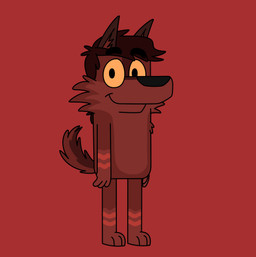 3_toes anthro arm_tuft biped black_eyebrows black_eyes black_hair black_nose brown_body brown_fur brown_inner_ear_fluff cheek_tuft eyebrows facial_tuft feet floating_eyebrows fur glance hair inner_ear_fluff looking_at_viewer male markings multicolored_body multicolored_fur nude paws raised_tail red_background red_markings shoulder_tuft simple_background smile smiling_at_viewer solo standing style_emulation tail toes tuft two_tone_body two_tone_fur yellow_sclera domidark bluey_(series) domi_(domidark) canid canine canis mammal wolf 2023 colored digital_drawing_(artwork) digital_media_(artwork) flat_colors hi_res