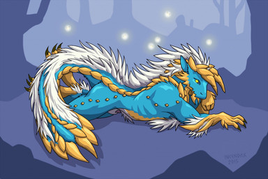 3_fingers 3_toes animal_genitalia anthro arm_support black_sclera blue_body blue_scales butt claws feet fingers fur genitals horn leaning_on_elbow looking_at_viewer male penis penis_tip pink_penis scales sheath side_view simple_background solo toes white_body white_fur yellow_eyes incendax capcom monster_hunter ambient_arthropod ambient_firefly ambient_insect arthropod fanged_wyvern zinogre 2015 signature