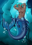 arm_fins blue_hair bubble dorsal_fin ear_fins fin fish_tail hair hands_behind_head hooves long_hair looking_at_viewer male membrane_(anatomy) pectoral_fin sea solo split_form tail tail_fin underwater water webbed_hands quartzz european_mythology greek_mythology iviking mythology paphos_(iviking) equid hippocampus humanoid_taur ichthyocentaur mammal marine marine_taur merfolk taur triton absurd_res hi_res