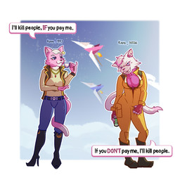 age_progression anthro boots clothing container crazy_eyes cup dialogue ear_piercing ear_ring female fingerless_gloves footwear gloves hand_on_crotch handwear high_heeled_boots high_heels humor jewelry jumpsuit missing_tooth notched_ear piercing ring_piercing shoes smile solo tea_cup topwear vest sb_torchic monster_energy nintendo star_fox star_fox_(2026) katt_monroe 1:1 comic hi_res one_panel_comic sequence