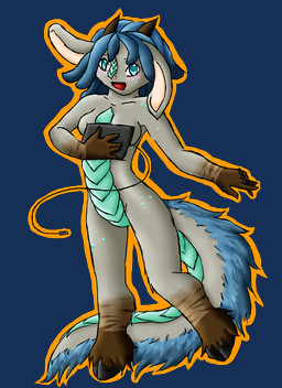 anthro blaze_(marking) blue_body blue_fur blue_hair breasts brown_body brown_fur brown_markings cloven_hooves countershading drawing_tablet dreadlocks electronics facial_markings female fetlocks floppy_ears fluffy fur green_body green_countershading hair head_markings hooves horn long_ears markings non-mammal_breasts pen scales simple_background solo tablet tail teal_eyes transparent_background usb ventral_scales snappi mythology dragon mythological_creature mythological_scalie scalie alpha_channel