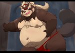 anthro asian_clothing belly big_belly black_bars brown_body clothing detailed_background east_asian_clothing fundoshi humanoid_hands japanese_clothing kemono male moobs navel nipples overweight overweight_male raining red_clothing red_fundoshi red_underwear solo underwear 96panda lifewonders tokyo_afterschool_summoners goemon_(tas) canid canine mammal raccoon_dog tanuki 2022 absurd_res hi_res letterbox