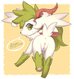 3_toes anus bodily_fluids border butt digitigrade eyelashes feet female feral fur genitals green_eyes green_hair hair humanoid_genitalia humanoid_genitalia_on_feral humanoid_vulva humanoid_vulva_on_feral leg_markings looking_at_viewer looking_back markings neck_tuft pawpads paws pink_pawpads presenting presenting_anus presenting_hindquarters presenting_vulva quadruped rear_view simple_background smile socks_(marking) solo sweat sweatdrop toes tuft vulva white_body white_border white_fur zinfyu nintendo pokemon generation_4_pokemon legendary_pokemon pokemon_(species) shaymin sky_forme_shaymin 2021 absurd_res alternate_version_at_source dated digital_media_(artwork) hi_res shaded