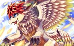 ambiguous_gender blue_eyes blue_sky chest_tuft cloud ears_back fangs feathered_wings feathers feral fur glistening glistening_eyes hair open_mouth pivoted_ears red_tongue scales sky solo tan_body tan_fur tan_wings teeth tongue tuft white_hair wings yellow_body yellow_scales kuttoyaki mana_(series) mythology square_enix dragon flammie furred_dragon furred_scalie mythological_creature mythological_scalie scalie hi_res