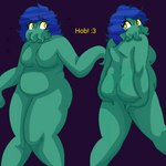 anthro belly blue_hair breasts butt face_tentacles featureless_breasts featureless_crotch female green_body hair simple_background slightly_chubby solo tentacles thick_thighs yellow_eyes hob! cthulhu_mythos h._p._lovecraft cthulhu humanoid 1:1 cel_shading digital_drawing_(artwork) digital_media_(artwork) shaded