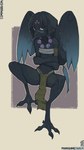 anthro avian_feet beak black_hair bodypaint bottomwear breasts chest_wraps claws clothed clothing crossed_arms face_paint feathered_wings feathers female front_view hair loincloth skimpy skinny small_breasts solo spread_legs spreading wings wraps maridiansnack avian bird corvid corvus_(genus) crow oscine passerine 9:16 hi_res