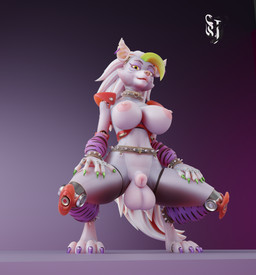 4_toes 5_fingers animal_genitalia anklet anthro areola arm_warmers armwear balls barbell_piercing belt big_balls big_breasts bracelet breasts casual_nudity claws clothing collar crossgender crouching digitigrade ear_piercing ear_ring eyeshadow feet fingers ftg_crossgender fti_crossgender fully_sheathed genitals glistening glistening_body gradient_background green_claws grey_body gynomorph hair hand_on_leg hand_on_own_leg hand_on_own_thigh hand_on_thigh intersex jewelry leg_warmers legband legwear long_hair looking_at_viewer machine makeup navel_line nipple_barbell nipple_piercing nipples pattern_arm_warmers pattern_armwear pattern_clothing pattern_leg_warmers pattern_legwear paws piercing pink_areola pink_nipples purple_arm_warmers purple_armwear purple_background purple_claws purple_clothing purple_eyeshadow purple_leg_warmers purple_legwear ring_piercing sheath shoulder_pads simple_background solo spiked_anklet spiked_belt spiked_bracelet spiked_collar spiked_legband spikes spread_legs spreading striped_arm_warmers striped_armwear striped_clothing striped_leg_warmers striped_legwear stripes tail thick_thighs toes white_hair wide_hips yellow_eyes impaer_jaster mayosplash_(modeler) five_nights_at_freddy's five_nights_at_freddy's:_security_breach scottgames steel_wool_studios roxanne_wolf animatronic canid canine canis mammal robot robot_anthro wolf 3d_(artwork) absurd_res digital_media_(artwork) full-length_portrait hi_res huge_filesize portrait watermark