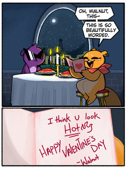 ambiguous_gender anthro blush blush_lines bodily_fluids border candle candlelight candlestick card crying dialogue dinner eiffel_tower eyewear female food fur furniture holidays inside light male moon night orange_body pasta purple_body purple_fur sitting sky smile spaghetti star starry_sky stool sunglasses table tablecloth tears tears_of_joy teeth text valentine's_day_card white_border fullhero cashew_and_belle valentine's_day almond_(fullhero) walnut_(fullhero) mammal rodent sciurid tree_squirrel comic english_text