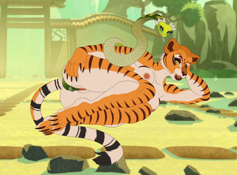 4_toes 5_fingers anthro anthro_on_feral anthro_penetrated bestiality breasts duo feet female female/female female_on_anthro female_on_feral female_penetrated female_penetrating female_penetrating_anthro female_penetrating_female feral feral_penetrating feral_penetrating_anthro feral_penetrating_female fingers flower fur genitals green_body green_eyes head_flower lying multicolored_body multicolored_fur nipples orange_body orange_fur outside penetration plant sex stripes tail tail_fetish tail_in_vagina tail_insertion tail_play tail_sex toes tongue tongue_out vaginal vaginal_penetration vulva yellow_eyes natttttalina dreamworks kung_fu_panda master_tigress master_viper felid feline mammal pantherine reptile scalie snake tiger viper absurd_res hi_res