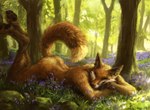 2015 4_toes ambiguous_gender anthro biped black_lips black_nose black_pawpads brown_body brown_fur butt canid canine detailed detailed_background digital_media_(artwork) digital_painting_(artwork) digitigrade eyes_closed feet flower fluffy fluffy_tail forest fox full-length_portrait fur gloves_(marking) grass hax_(artist) hindpaw inner_ear_fluff kenket leg_markings lips lofi long_mouth lying mammal markings nature nude on_front orange_body orange_fur outside pawpads paws plant portrait raised_tail red_fox shadow side_view sleeping smile snout socks_(marking) solo tail toes tree true_fox tuft whiskers white_body white_fur