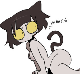 all_fours anthro areola bangs black_ears black_hair breasts eye_through_hair female female_anthro grey_areola grey_nipples hair nipples nude nude_anthro nude_female open_mouth question_mark side_view simple_background small_breasts solo tail teeth translucent translucent_hair white_background yellow_sclera xarop77 domestic_cat felid feline felis mammal 2025 digital_drawing_(artwork) digital_media_(artwork) portrait