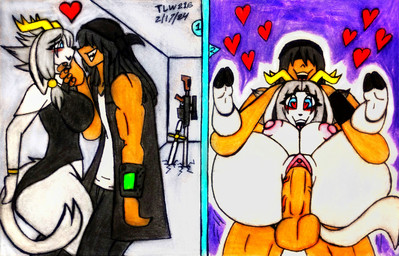 anthro anthro_penetrated antlers big_breasts big_ears blue_eyes blush breasts clothed clothing cloven_hooves duo feet female front_view full_nelson fur genitals grey_body grey_fur grey_hair gun hair hair_over_eyes hand_on_chin happy happy_sex heart_eyes heart_symbol hooves horn huge_hips human_on_anthro human_penetrating human_penetrating_anthro interspecies legwear long_ears love male male/female male_human melee_weapon nipples nude panties penetration ranged_weapon reverse_stand_and_carry_position rifle self_insert sex soles standing standing_sex sword thick_thighs thigh_highs topwear underhoof underwear vaginal vaginal_penetration vulva weapon wide_hips theloanwanderer216 pseudoregalia sybil_(pseudoregalia) bovid caprine domestic_cat felid feline felis goat human hybrid lagomorph leporid mammal rabbit comic hi_res traditional_media_(artwork)
