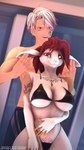 anthro arm_tattoo big_breasts bikini bikini_top black_bikini_top black_bottomwear black_clothing black_thong black_underwear blurred_background bottomwear breasts brown_body brown_fur chest_tattoo clothing duo facial_tattoo female fingerless_(marking) fur hair highlights_(coloring) horn inside long_ears looking_at_viewer male male/female multicolored_body multicolored_fur nipple_outline red_eyes red_hair red_highlights smile standing swimwear tattoo thong two-piece_swimsuit two_tone_body two_tone_fur under_boob underwear white_body white_fur white_hair womb_tattoo conditional_dnp domibun warfare_machine ali_(domibun) kanagawa_(domibun) warfare_goat bovid caprine goat humanoid mammal 3d_(artwork) 9:16 digital_media_(artwork) hi_res source_filmmaker_(artwork)