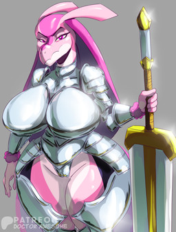 anthro anthrofied armor bimbo_anthro boob_armor breasts camel_toe chrome female melee_weapon metal metallic plate_mail polearm spear suit_of_armor thick_thighs weapon doctor_awesome palworld pocketpair lovander pal_(species) scalie absurd_res hi_res