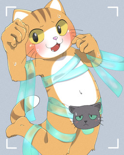 anthro blush bodily_fluids countershading fangs fur kemono looking_at_viewer male navel no_sclera nude open_mouth orange_body orange_fur raised_arm simple_background solo sweat teeth yellow_eyes young young_anthro young_male kemoizumi working_buddies! kuehiko_roshihara tapio_chatarozawa domestic_cat felid feline felis mammal 2024 4:5 censored hi_res japanese_description portrait