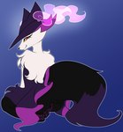 anthro anus black_body black_fur butt clothing colored_fire female fire fur fusion genitals hat headgear headwear long_fur looking_at_viewer looking_back magic_user pawpads paws pokemon_fusion presenting presenting_hindquarters purple_body purple_fire purple_fur pussy red_eyes sitting smile solo white_body white_fur witch witch_hat erroremma fakemon nintendo pokemon iris_(erroremma) braixen canid canine generation_4_pokemon generation_6_pokemon hybrid mammal mismagius pokemon_(species) hi_res