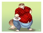 anthro apron arm_tuft belly big_belly big_moobs brown_body brown_fur cheek_bulge claws clothed clothing digitigrade dish ear_tuft ears_down eyewear fully_clothed fur glasses huge_belly light male moobs morbidly_obese morbidly_obese_male obese obese_male overweight overweight_male pivoted_ears simple_background smile solo tail thick_arms thick_thighs tight_clothing tiramisu_(food) toe_claws tuft yellow_body yellow_fur biglovealicia canid canine canis domestic_dog hunting_dog mammal saluki sighthound 2019 full-length_portrait hi_res lighting portrait shaded signature