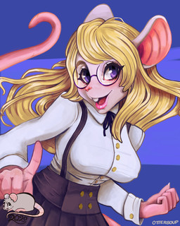 anthro blonde_hair bottomwear clothing eyewear female fingers glasses hair open_mouth school school_uniform skirt smile solo uniform ottersoup mammal mouse murid murine rat rodent 4:5