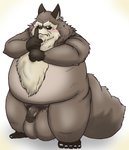 anthro balls belly big_balls blush brown_body brown_fur fur genitals humanoid_hands kemono male one_eye_closed overweight overweight_anthro overweight_male penis pubes simple_background solo white_background wink mametanu_tanuki ghibli pom_poko inugami_gyoubu_(pom_poko) canid canine mammal raccoon_dog tanuki 2020 absurd_res hi_res