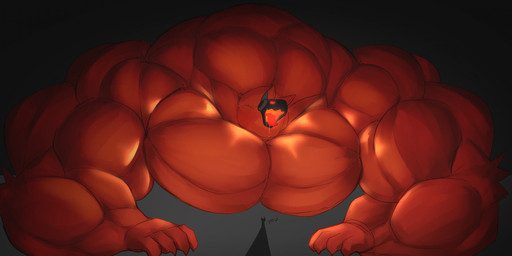 anthro big_muscles duo extreme_size_difference gaping_mouth huge_muscles hyper hyper_muscles lying machine macro male muscular muscular_male on_front open_mouth rammy_(ludren) size_difference ludren protogen hi_res