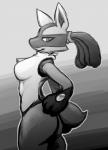 anthro big_butt breasts butt female looking_at_viewer rear_view scrap solo thick_thighs ppmp nintendo pokemon generation_4_pokemon lucario pokemon_(species) absurd_res greyscale hi_res monochrome sketch