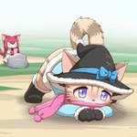 anthro ass_up being_watched blush bottomless clothed clothing duo female hair hat headgear headwear jack-o'_pose looking_at_another pink_hair pose purple_eyes scarf semi-anthro young young_anthro kuremoa3912 cat_busters mafumofu_(cat_busters) neko_hakase domestic_cat felid feline felis mammal 1:1 animated short_playtime