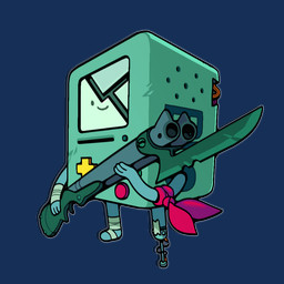 ambiguous_gender amputee cracked_face disability dot_eyes gun machine missing_leg ranged_weapon rubber_hose_style screen screen_face simple_eyes smile solo standing toony weapon discount-supervillain adventure_time cartoon_network bmo mo_(adventure_time) robot 1:1