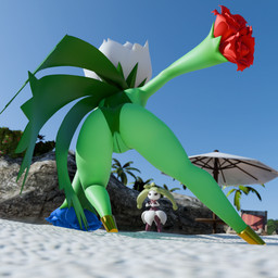 beach bent_over big_butt butt butt_focus camel_toe cape clothing duo female fighting_pose flower flower_(anatomy) flower_hair green_body hair leotard parasol plant plant_hair pose pseudo_hair rear_view sand short_stack sky solo_focus white_hair wide_hips lorded bluejuicyjuice_(modeler) plantpenetrator_(modeler) nintendo pokemon elemental_creature elemental_humanoid flora_fauna flower_creature generation_4_pokemon generation_7_pokemon humanoid plant_humanoid pokemon_(species) roserade steenee 3d_(artwork) absurd_res digital_media_(artwork) hi_res