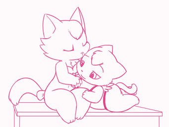 accessory age_difference ambiguous_gender anthro blush bow_(feature) bow_accessory bow_ribbon bra breasts caught_in_the_act chibi clothing covering covering_breasts duo female female/ambiguous furgonomics furniture kissing larger_female nervous older_female ribbons rubbing scared sitting size_difference smaller_ambiguous startled table tail tail_accessory tail_bow tail_motion tail_ribbon tailwag underwear wings young young_anthro younger_ambiguous lkiws domestic_cat felid feline felis mammal 2d_animation 4:3 animated frame_by_frame monochrome