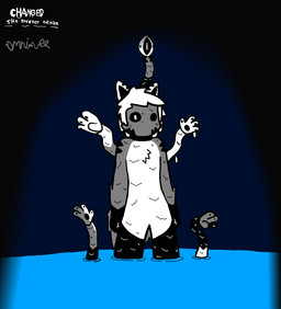 ambiguous_gender anthro black_clothing black_eyes black_legwear black_thigh_highs chest_tuft clothing color_swatch fusion grey_body hair latex legwear liquid_latex looking_at_viewer male markings melting melting_body mouthless multiple_hands ominous ominous_background partially_submerged pawpads pupils raising_hands thigh_highs tuft water white_chest white_ears white_hair white_pupils omni-vee changed:_the_greater_edition changed_(video_game) creepypasta squid_dog_(changed) tiger_shark_(changed) aquatic canid canine canis cephalopod coleoid decapodiform domestic_dog fish goo_creature mammal mollusk monster shark squid 2025 concept_art