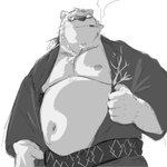 anthro belly humanoid_hands kemono male moobs navel nipples overweight overweight_anthro overweight_male simple_background smoking solo white_background yunukopi lifewonders tokyo_afterschool_summoners leib_(tas) bear mammal polar_bear ursine 1:1 2020 monochrome