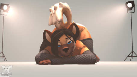 anthro ass_up bedroom_eyes blue_eyes brown_hair clothing female fishnet_clothing hair jack-o'_pose lights looking_at_viewer narrowed_eyes pose seductive simple_background smile solo studio white_background reepeepsfm alberarts_(modeler) sandra_(a-doss) hyena hyenid_(species) mammal 16:9 3d_(artwork) digital_media_(artwork) hi_res source_filmmaker_(artwork) widescreen